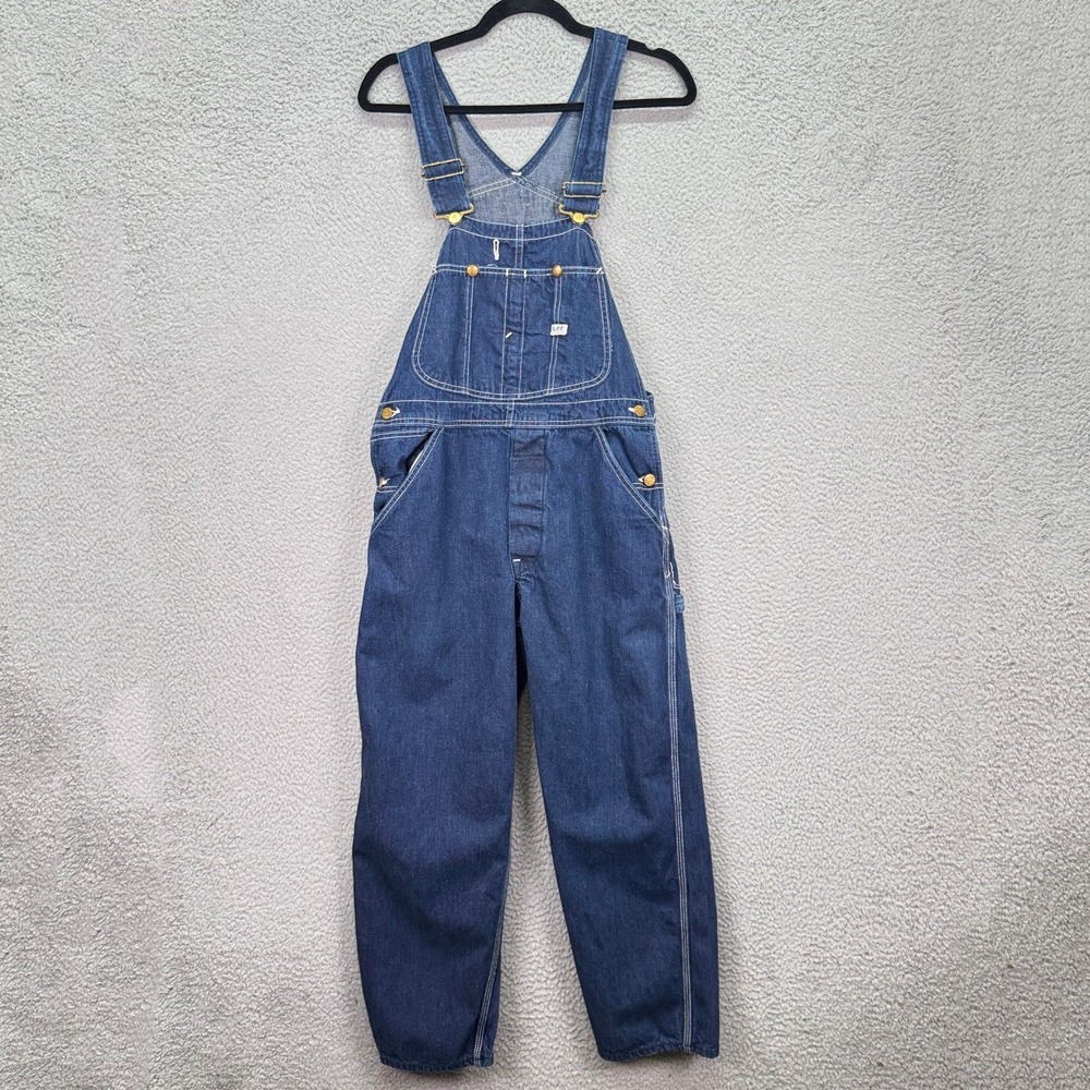 VTG Lee Overalls Mens 38x28 Blue Dark Wash Union Made USA Workwear Jelt 60s-70s